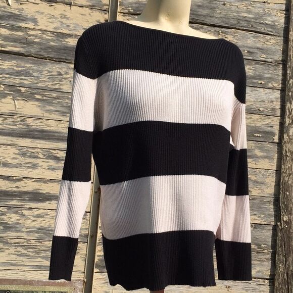 Rafaella cotton sweater black white stripe size L - Picture 1 of 8